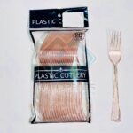 PLASTICO TENEDOR ESCARCHA ROSA ORO SET 20 X1