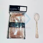 PLASTICO CUCHARA ESCARCHA ROSA ORO SET2 0X1
