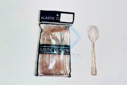 PLASTICO CUCHARA ESCARCHA ROSA ORO SET2 0X1