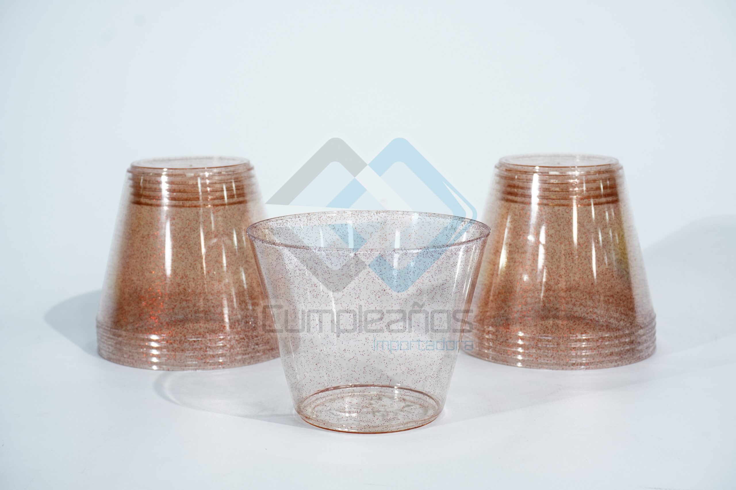 6230000000098 VASO PLASTICO ESCARCHA ROSA ORO SET50 X1 - Imagen 1