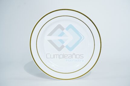 PLATO PLASTICO BLANCO PEQUENO FILO DORADO SET10 X1