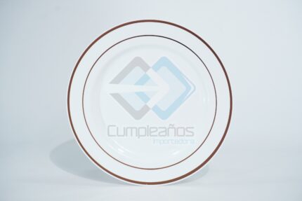 PLATO PLASTICO BLANCO PEQUENO FILO ROSA ORO SET10 X1
