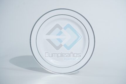 PLATO PLASTICO BLANCO PEQUENO FILO PLATA SET10 X1