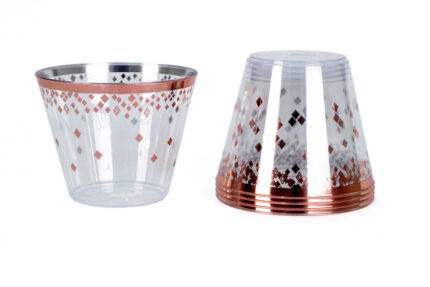 PLASTICO VASO ROMBOS ROSA ORO SET50 X1