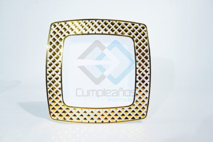 PLASTICO PLATO PQ CUADRADO ROMBOS DORADOS SET10 X1