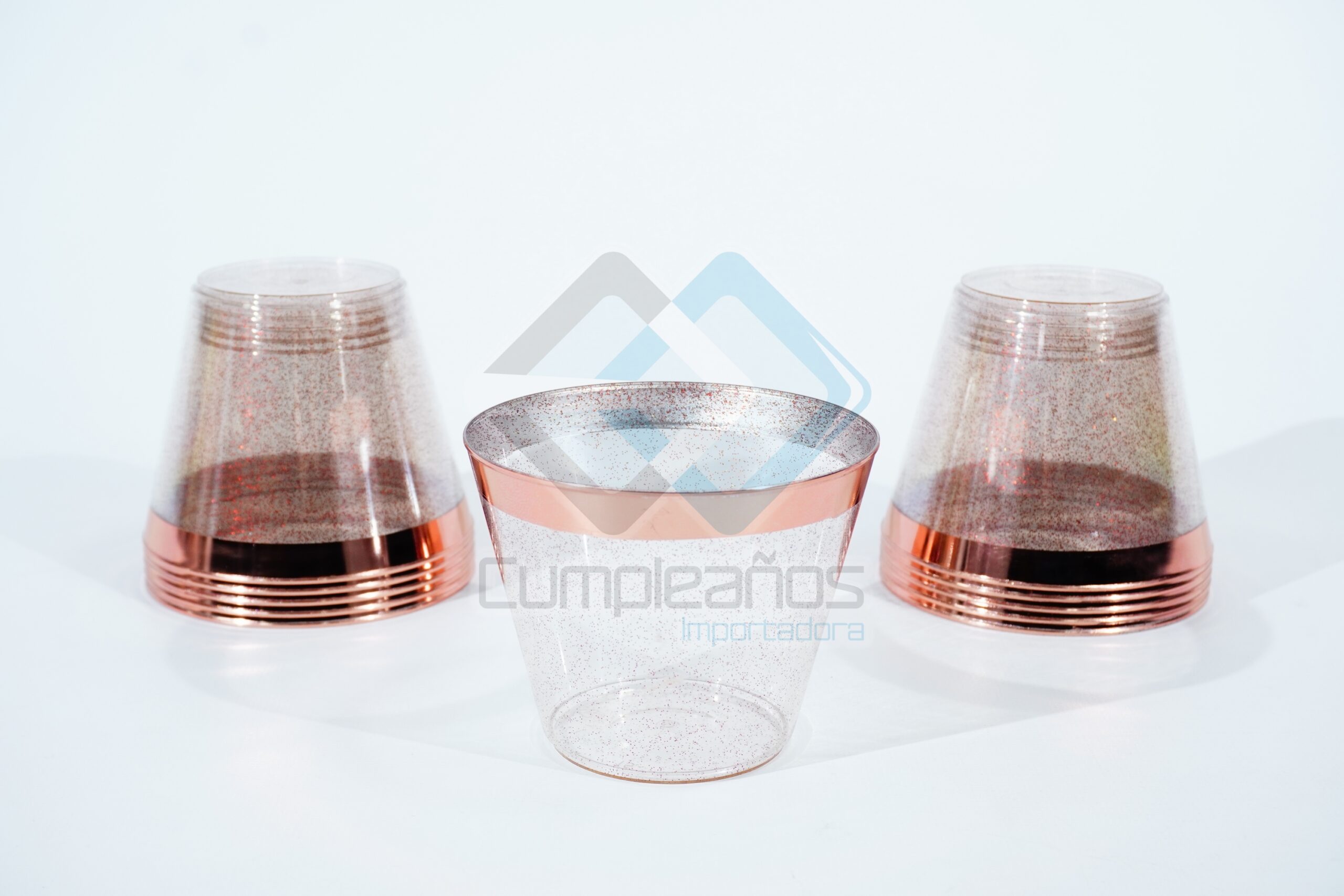 6230000001354 PLASTICO VASO ESCARCHADO ROSA ORO SET50 X1 - Imagen 1