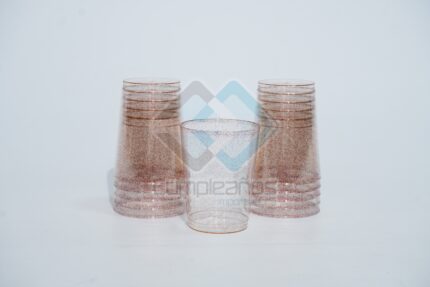 PLASTICO VASO ESCARCHADO ROSA ORO SET25 X1