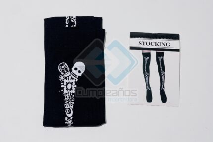 ACCE DISFRAZ MEDIAS NEGRAS CALAVERA X1